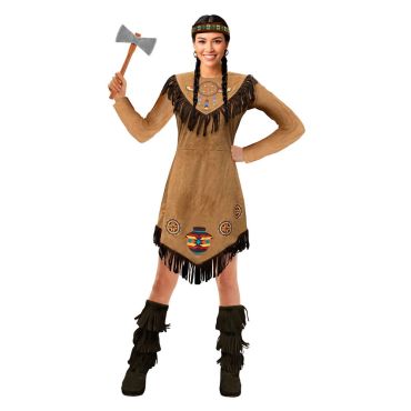 Femme déguisée en indienne avec robe à franges et tomahawk | jourdefete.com Femme déguisée en indienne avec robe à franges et tomahawk | jourdefete.com