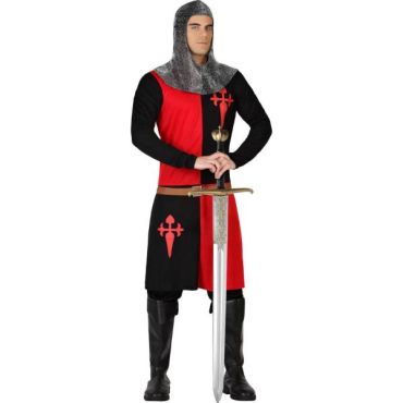 Déguisement de chevalier croisé rouge avec capuchon maille et tunique noire et rouge | jourdefete.com Déguisement de chevalier croisé rouge avec capuchon maille et tunique noire et rouge | jourdefete.com