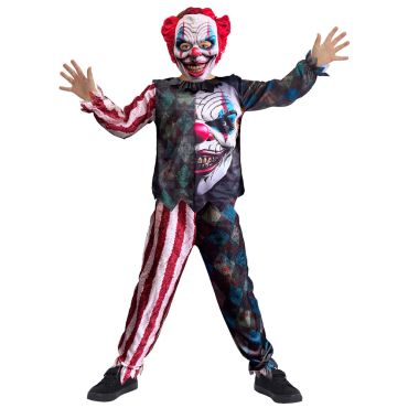 Garçon portant un déguisement de clown maléfique terrifiant avec masque effrayant pour Halloween | jourdefete.com