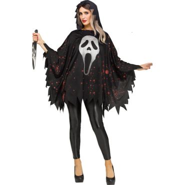 Un sublime poncho pour adulte avec le visage de Ghostface | jourdefete.com
