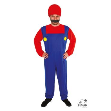 Déguisement homme plombier rouge et bleu avec chapeau et moustache | jourdefete.com Déguisement homme plombier rouge et bleu avec chapeau et moustache | jourdefete.com