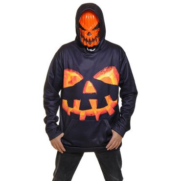 Une tenue composée d'un sweat et d'un masque pour incarner une citrouille tueuse pendant votre soirée d'Halloween | jourdefete.com Une tenue composée d'un sweat et d'un masque pour incarner une citrouille tueuse pendant votre soirée d'Halloween | jourdefete.com