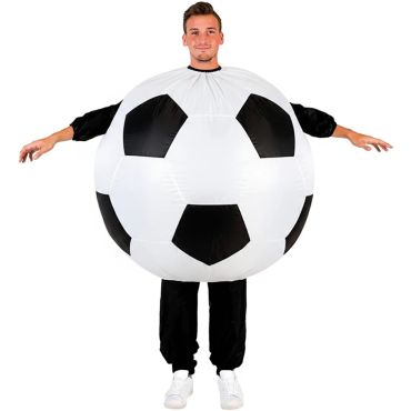 Homme portant un costume gonflable géant en forme de ballon de football blanc et noir | jourdefete.com Homme portant un costume gonflable géant en forme de ballon de football blanc et noir | jourdefete.com