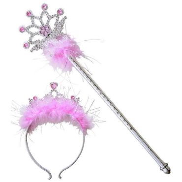 Diadème et baguette magique de princesse à plumes roses | jourdefete.com Diadème et baguette magique de princesse à plumes roses | jourdefete.com