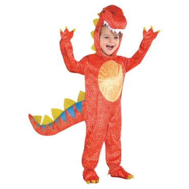 Déguisement combinaison de dinosaure T-Rex orange et jaune pour enfant | jourdefete.com