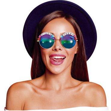 Lunettes Disco Queen rétro avec verres irisés et lettres blanches décorées | jourdefete.com Lunettes Disco Queen rétro avec verres irisés et lettres blanches décorées | jourdefete.com
