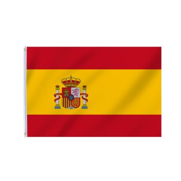 Drapeau de l'Espagne rouge et jaune avec armoiries officielles pour décoration de soirées à thème et rassemblements sportifs | jourdefete.com Drapeau de l'Espagne rouge et jaune avec armoiries officielles pour décoration de soirées à thème et rassemblements sportifs | jourdefete.com