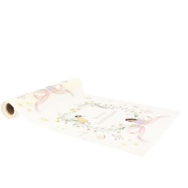 Chemin de table anniversaire féerique avec motifs de fées et rubans roses | jourdefete.com Chemin de table anniversaire féerique avec motifs de fées et rubans roses | jourdefete.com