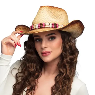 Chapeau de cow-girl Festival Dreamville en paille avec perles colorées | jourdefete.com