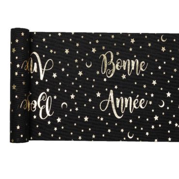chemin de table bonne année noir et or de 4 m | jourdefete.com