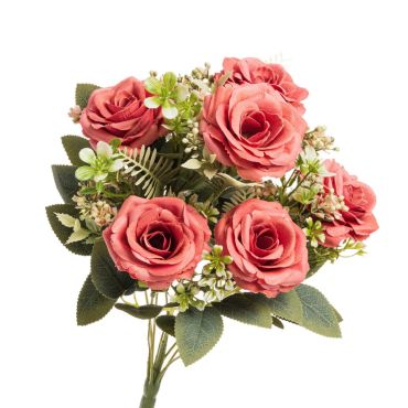 Bouquet de 6 roses de couleur rose avec feuillage | jourdefete.com Bouquet de 6 roses de couleur rose avec feuillage | jourdefete.com