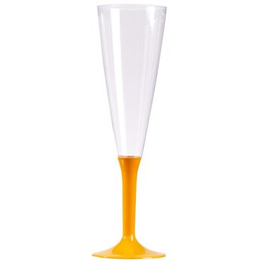 10 Flûtes à Champagne Plastique Pied Orange