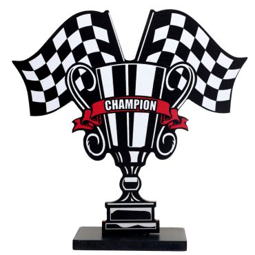 Décoration de table trophée "Champion" avec drapeaux à damier | jourdefete.com Décoration de table trophée "Champion" avec drapeaux à damier | jourdefete.com