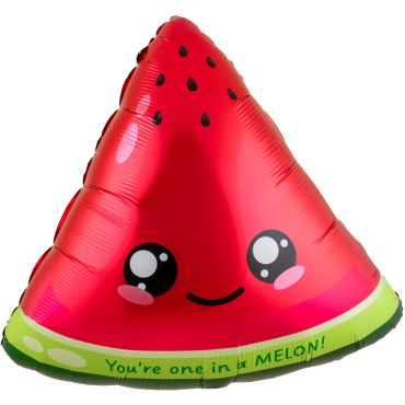 Ballon métallisé part de pastèque rouge kawaii avec grands yeux et inscription You're one in a MELON | jourdefete.com Ballon métallisé part de pastèque rouge kawaii avec grands yeux et inscription You're one in a MELON | jourdefete.com
