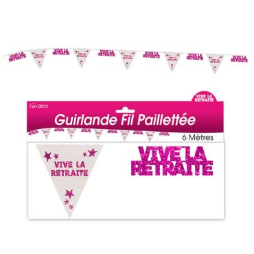 Guirlande pailletée "Vive la retraite" - Rose et argenté Guirlande pailletée "Vive la retraite" - Rose et argenté