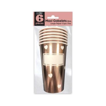 6 maxi gobelets cœurs rose gold | jourdefete.com