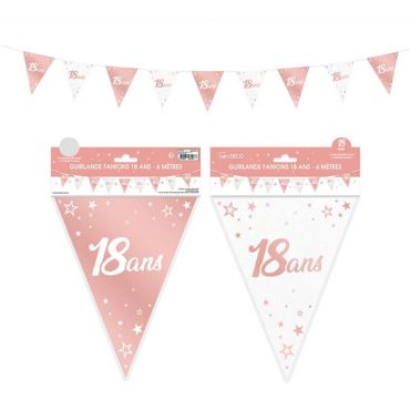 Guirlande de fanions anniversaire métallique couleur rose gold âge 18 ans Guirlande de fanions anniversaire métallique couleur rose gold âge 18 ans