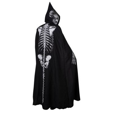 Cape squelette noire avec impression osseuse et capuche tête de mort | jourdefete.com Cape squelette noire avec impression osseuse et capuche tête de mort | jourdefete.com