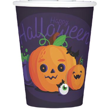 Gobelets Halloween Citrouille Mignonne avec illustrations rigolotes sur fond violet | jourdefete.com Gobelets Halloween Citrouille Mignonne avec illustrations rigolotes sur fond violet | jourdefete.com