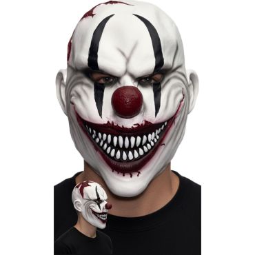 Masque de clown tueur blanc et rouge avec dents pointues et maquillage maléfique | jourdefete.com
