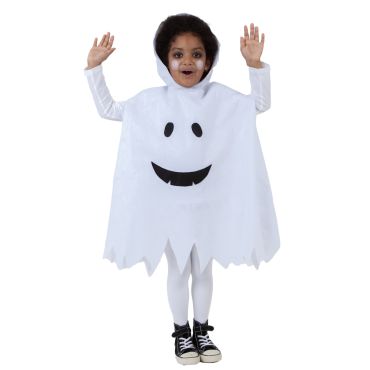 Enfant qui lève les mains en portant une cape blanche de costume de fantôme d'Halloween | jourdefete.com Enfant qui lève les mains en portant une cape blanche de costume de fantôme d'Halloween | jourdefete.com
