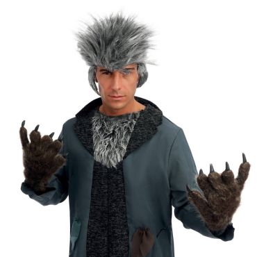 Gants de loup-garou adulte avec fausse fourrure et griffes noires | jourdefete.com