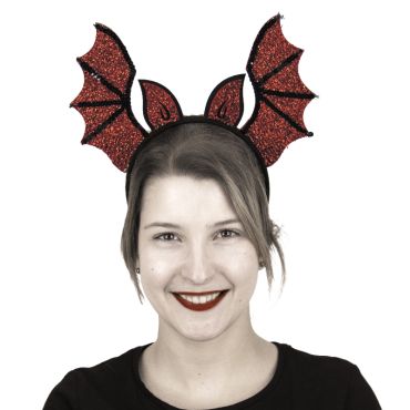 Serre-tête à sequins glam bat pour adulte de couleur rouge Serre-tête à sequins glam bat pour adulte de couleur rouge