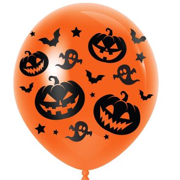 Ballons oranges d'Halloween de 30 cm imprimé de citrouilles, fantômes et chauves-souris noires | jourdefete.com Ballons oranges d'Halloween de 30 cm imprimé de citrouilles, fantômes et chauves-souris noires | jourdefete.com