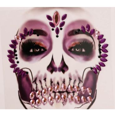 bijoux adhesifs visage halloween tete de mort rose et violet | jourdefete.com bijoux adhesifs visage halloween tete de mort rose et violet | jourdefete.com