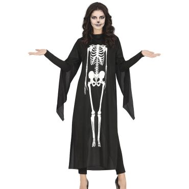 Déguisement halloween tunique squelette noire et blanche avec manches évasées pour femme | jourdefete.com Déguisement halloween tunique squelette noire et blanche avec manches évasées pour femme | jourdefete.com