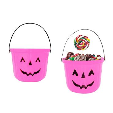 Seau à bonbons d'Halloween en forme de citrouille rose avec anse noire | jourdefete.com Seau à bonbons d'Halloween en forme de citrouille rose avec anse noire | jourdefete.com