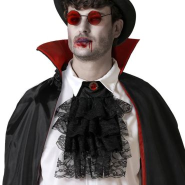 Costume vampire avec lunettes rouges et jabot noir pour Halloween | jourdefete.com Costume vampire avec lunettes rouges et jabot noir pour Halloween | jourdefete.com