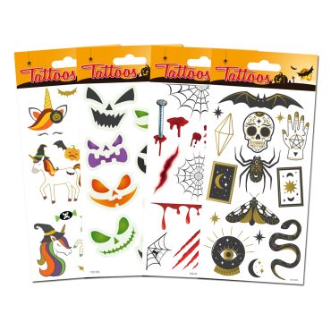 Tatouages éphémères Halloween avec toiles d’araignées, cicatrices, crânes et citrouilles | jourdefete.com Tatouages éphémères Halloween avec toiles d’araignées, cicatrices, crânes et citrouilles | jourdefete.com