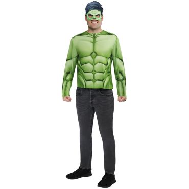 Déguisement Hulk adulte avec t-shirt muscles et masque vert | jourdefete.com Déguisement Hulk adulte avec t-shirt muscles et masque vert | jourdefete.com