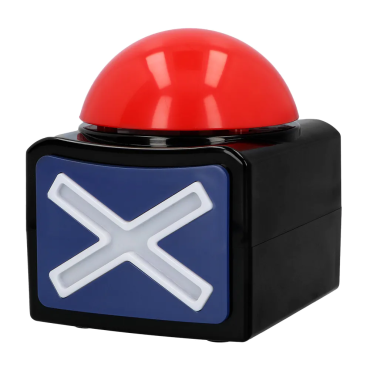Gros buzzer rouge de jeu télévisé avec croix blanche sur fond bleu pour animation de soirée | jourdefete.com Gros buzzer rouge de jeu télévisé avec croix blanche sur fond bleu pour animation de soirée | jourdefete.com