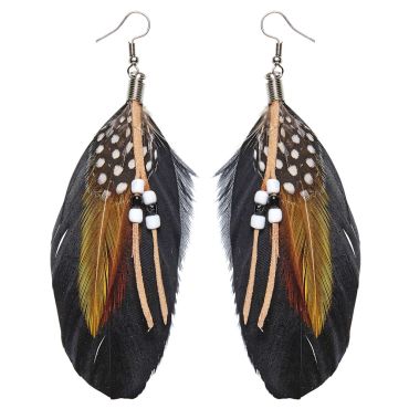 Boucles d’oreilles indiennes avec plumes colorées et perles blanches | jourdefete.com Boucles d’oreilles indiennes avec plumes colorées et perles blanches | jourdefete.com