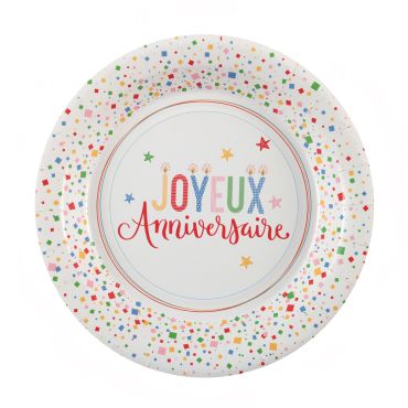 Assiettes Joyeux Anniversaire confettis multicolores en carton | jourdefete.com Assiettes Joyeux Anniversaire confettis multicolores en carton | jourdefete.com