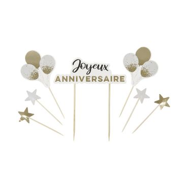 Kit décoration gâteau "Joyeux Anniversaire" avec ballons et étoiles dorées | jourdefete.com Kit décoration gâteau "Joyeux Anniversaire" avec ballons et étoiles dorées | jourdefete.com