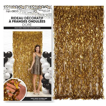 Rideau décoratif à franges ondulées doré brillant pour fond de photobooth anniversaire thème léopard | jourdefete.com Rideau décoratif à franges ondulées doré brillant pour fond de photobooth anniversaire thème léopard | jourdefete.com