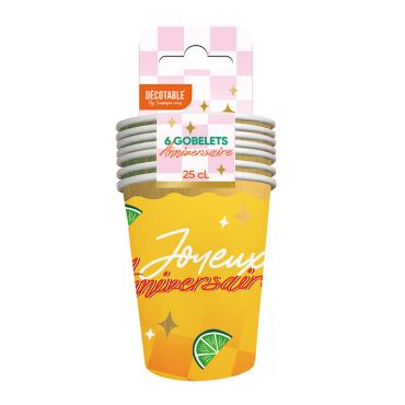 Gobelets en carton jaune et orange avec motif citron et inscription Joyeux Anniversaire pour table de fête Retro Pop | jourdefete.com Gobelets en carton jaune et orange avec motif citron et inscription Joyeux Anniversaire pour table de fête Retro Pop | jourdefete.com