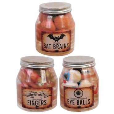 Bocaux décoratifs Halloween avec cerveaux, doigts ou yeux sanglants | jourdefete.com Bocaux décoratifs Halloween avec cerveaux, doigts ou yeux sanglants | jourdefete.com