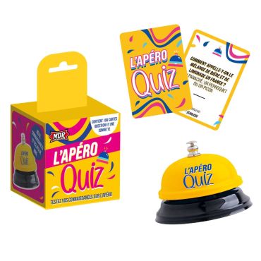 Cartes du jeu L’Apéro Quiz avec sonnette pour apéro entre amis | jourdefete.com Cartes du jeu L’Apéro Quiz avec sonnette pour apéro entre amis | jourdefete.com