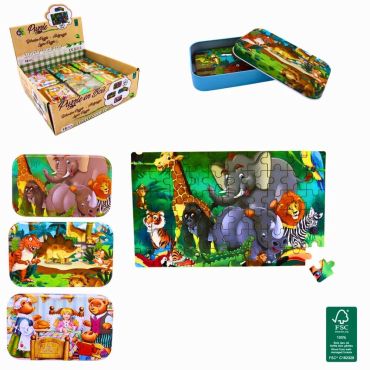 Puzzle en bois dans boîte métal - 60 pièces | jourdefete.com Puzzle en bois dans boîte métal - 60 pièces | jourdefete.com