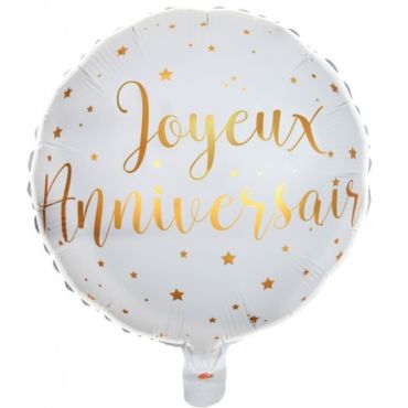 Ballon Anniversaire - Blanc et Or - Joyeux Anniversaire | jourdefete.com
