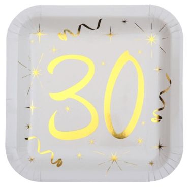 10 Assiettes en Carton Anniversaire - Blanc et Or - 30 ans | jourdefete.com 10 Assiettes en Carton Anniversaire - Blanc et Or - 30 ans | jourdefete.com