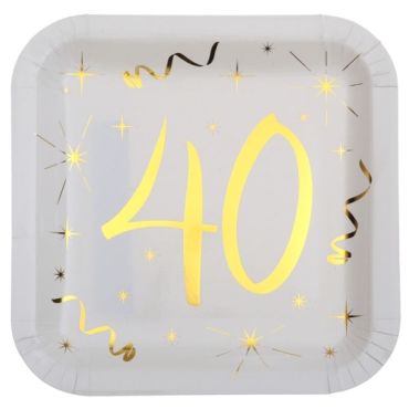 10 Assiettes en Carton Anniversaire - Blanc et Or - 40 ans | jourdefete.com 10 Assiettes en Carton Anniversaire - Blanc et Or - 40 ans | jourdefete.com