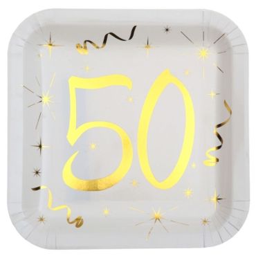 10 Assiettes en Carton Anniversaire - Blanc et Or - 50 ans | jourdefete.com 10 Assiettes en Carton Anniversaire - Blanc et Or - 50 ans | jourdefete.com