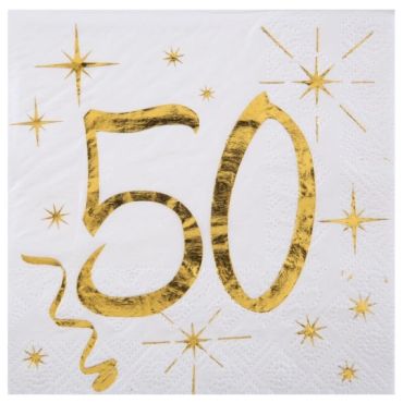 20 Serviettes en Papier Anniversaire - Blanc et Or - 50 ans | jourdefete.com 20 Serviettes en Papier Anniversaire - Blanc et Or - 50 ans | jourdefete.com