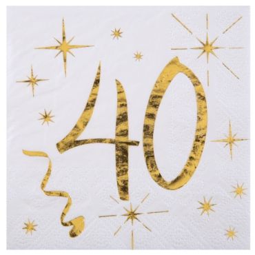 20 Serviettes en Papier Anniversaire - Blanc et Or - 40 ans | jourdefete.com 20 Serviettes en Papier Anniversaire - Blanc et Or - 40 ans | jourdefete.com