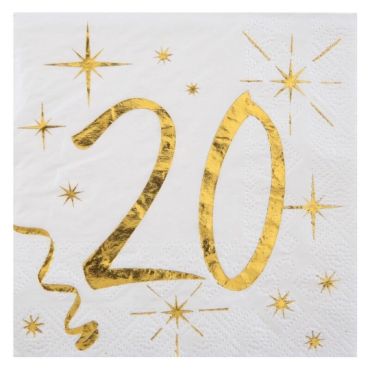 20 Serviettes en Papier Anniversaire - Blanc et Or - 20 ans | jourdefete.com 20 Serviettes en Papier Anniversaire - Blanc et Or - 20 ans | jourdefete.com
